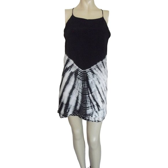 Buffalo David Britton Sz Small Black Tie Dye Halter Dress/Tunic crisscross tank - Picture 2 of 9